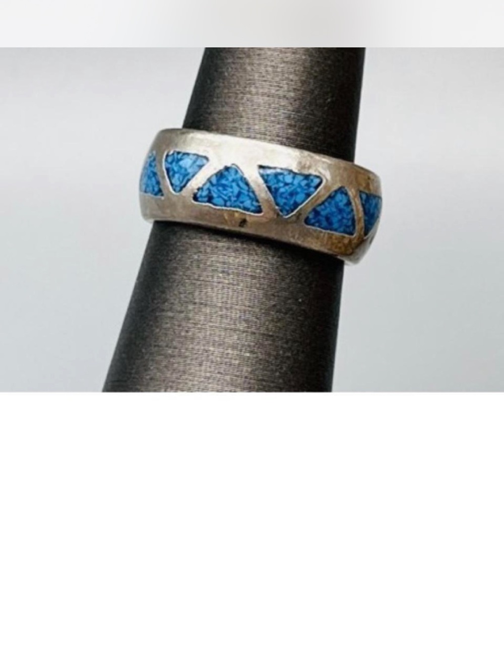 Vintage Sterling Silver Turquoise Inlay Band Ring Size 4.5 Southwestern Boho